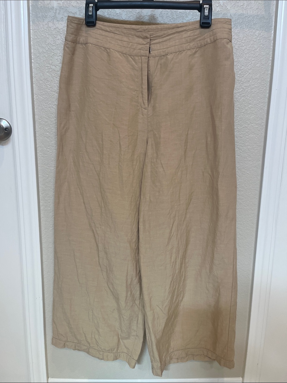 Hillard & Hanson 70% Silk 30% Linen Blend Wide Leg trouser Pants Tan sand 12P
